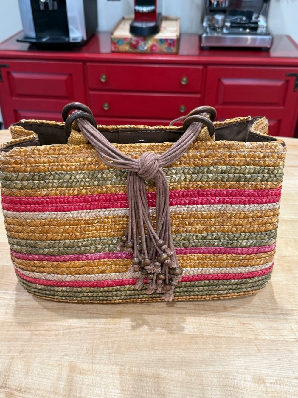 croft & barrow Striped Woven Shoulder Bag in Tan, Pink & Olive